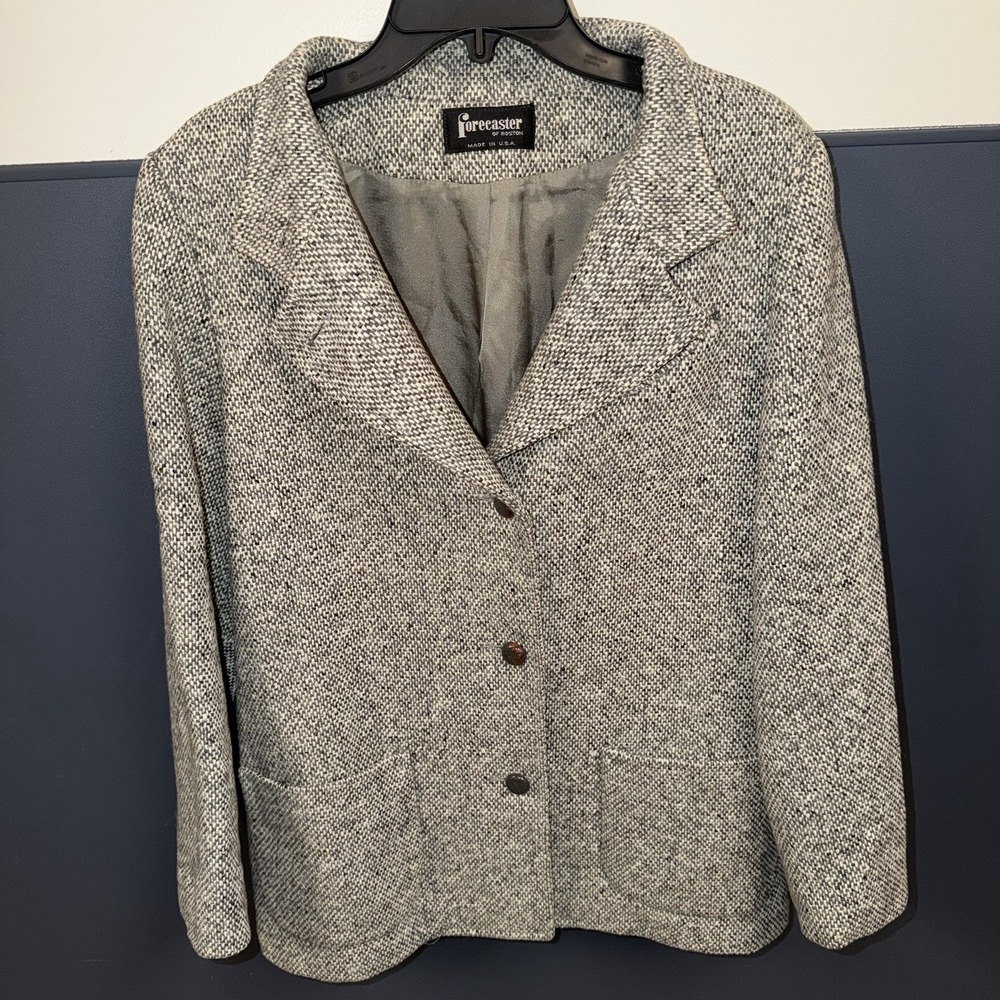Forecaster of Boston Vintage Grey Wool Tweed Overcoat Blazer Sz 11/12 BL
